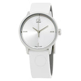Calvin Klein Accent Silver Dial White Leather Strap Watch for Women - K2Y2Y1KW Authentic Buy Shop Now