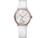 Calvin Klein Accent Silver Dial White Leather Strap Watch for Women - K2Y216K6 Authentic Buy Shop Now