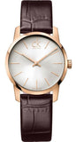Calvin Klein City White & Gold Dial Brown Leather Strap Watch For Women - K2G23620 Authentic Buy Shop Now