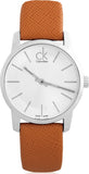 Calvin Klein City Silver Dial Light Brown Leather Strap Watch For Women- K2G23120 Authentic Buy Shop Now