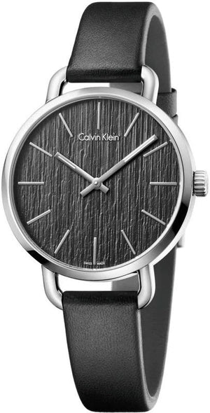 Calvin Klein Even Black Dial Black Leather Strap Watch for Women - K7B231C1 Authentic Buy Shop Now