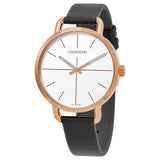 Calvin Klein Even White Dial Black Leather Strap Watch for Women - K7B236C6 Authentic Buy Shop Now