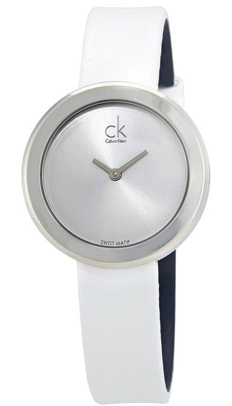 Calvin Klein Firm Silver Dial White Leather Strap Watch for Women - K3N231L6 Authentic Buy Shop Now