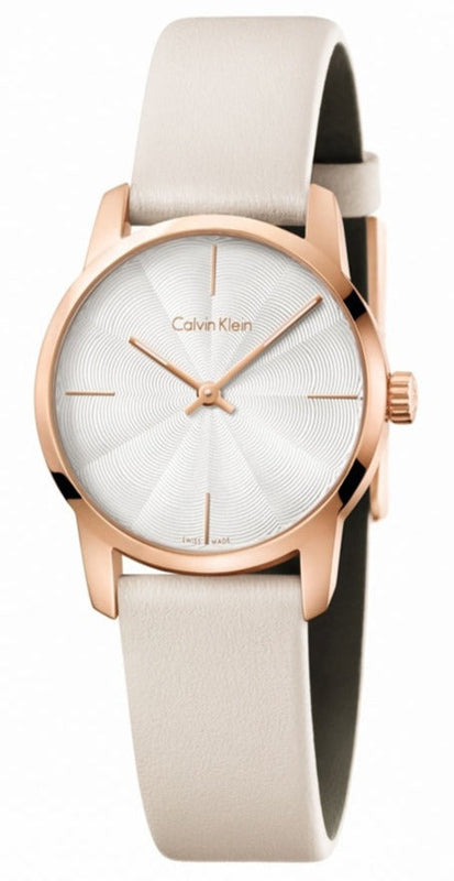 Calvin Klein City Silver Dial White Leather Strap Watch for Women - K2G236X6 Authentic Buy Shop Now