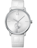 Calvin Klein Accent Silver Dial White Leather Strap Watch for Women - K2Y211K6 Authentic Buy Shop Now