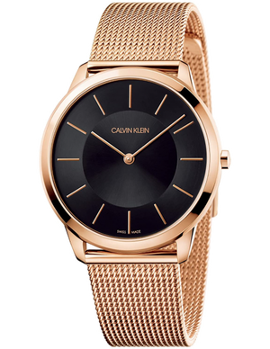 Calvin Klein Minimal Black Dial Rose Gold Mesh Bracelet Watch for Men - K3M2162Y Authentic Buy Shop Now