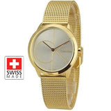 Calvin Klein Minimal Silver Dial Gold Mesh Bracelet Watch for Women - K3M22526 Authentic Buy Shop Now