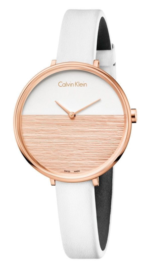 Calvin Klein Rise White Dial White Leather Strap Watch for Women - K7A236LH Authentic Buy Shop Now