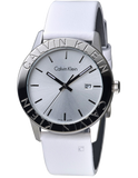 Calvin Klein Steady Silver Dial White Leather Strap Watch for Women - K7Q211L6 Authentic Buy Shop Now