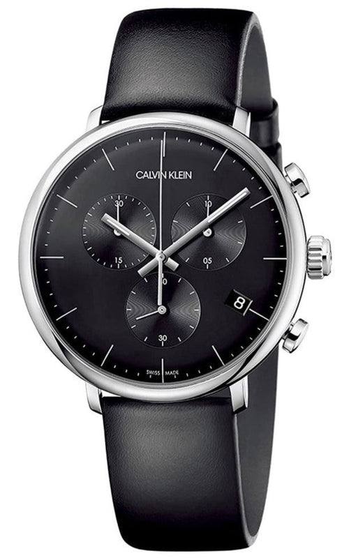 Calvin Klein High Noon Chronograph Black Dial Black Leather Strap Watch for Men - K8M271C1 Authentic Buy Shop Now