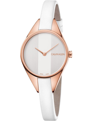 Calvin Klein Rebel White Grey Dial White Leather Strap Watch for Women - K8P236L6 Authentic Buy Shop Now