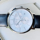 Calvin Klein Posh Silver Dial Black Leather Strap Watch for Men - K8Q371C6 Authentic Buy Shop Now