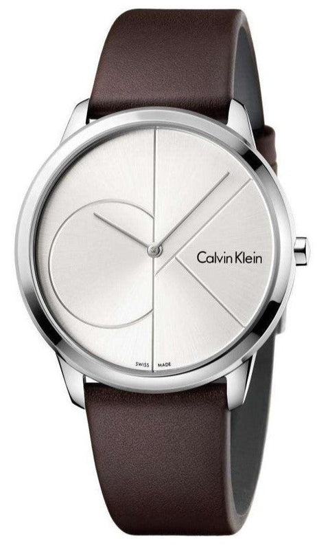 Calvin Klein Minimal Silver Dial Brown Leather Strap Watch for Men - K3M211G6 Authentic Buy Shop Now