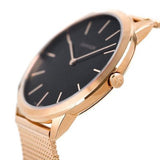 Calvin Klein Minimal Black Dial Rose Gold Mesh Bracelet Watch for Men - K3M2162Y Authentic Buy Shop Now