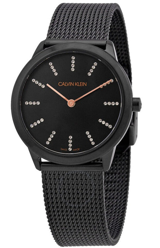 Calvin Klein Minimal Diamonds Black Dial Black Mesh Bracelet Watch for Women - K3M22X2X Authentic Buy Shop Now