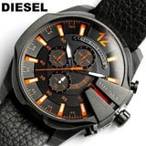 Diesel Mega Chief Chronograph Black Dial Black Leather Strap Watch For Men - DZ4291 Authentic Buy Shop Now