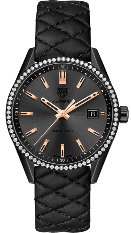 Tag Heuer Carrera Diamonds Anthracite Black Dial Black Leather Strap Watch for Women - WAR1115.FC6392 Authentic Buy Shop Now