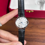 Cartier Ballon Bleu De Cartier Silver Dial Black Leather Strap Watch for Women - WSBB0030 Authentic Buy Shop Now