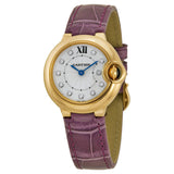 Cartier Ballon Bleu Diamonds White Dial Pink Leather Strap Watch for Women - WE902050 Authentic Buy Shop Now