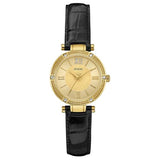 Guess Park Avenue Quartz Gold Dial Black Leather Strap Watch For Women - W0838L1 Authentic Buy Shop Now