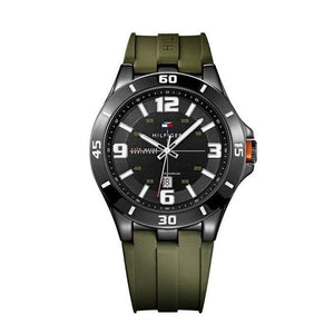 Tommy Hilfiger Drew Black Dial Green Rubber Strap Watch for Men - 1791065 Authentic Buy Shop Now