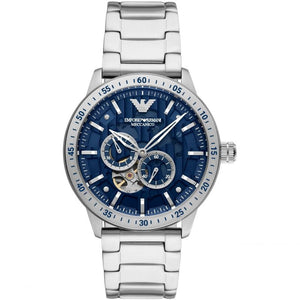 Emporio Armani Mario Chronograph Automatic Blue Dial Silver Steel Strap Watch For Men - AR60052 Authentic Buy Shop Now