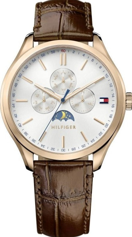 Tommy Hilfiger Oliver Chronograph White Dial Brown Leather Strap Watch for Men - 1791306 Authentic Buy Shop Now