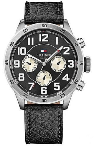 Tommy Hilfiger Sport Chronograph Black Dial Black Leather Strap Watch for Men - 1791050 Authentic Buy Shop Now