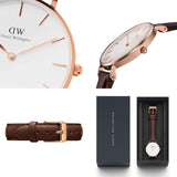 Daniel Wellington Classic Petite Bristol White Dial Brown Leather Strap Watch For Women - DW00100171 Authentic Buy Shop Now