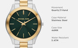 Michael Kors Slim Runway Quartz Green Dial Two Tone Steel Strap Watch for Women - MK9149 Authentic Buy Shop Now
