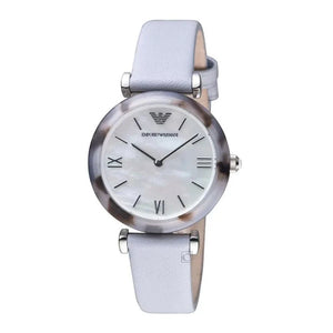 Emporio Armani White Dial Light Blue Leather Strap Watch For Women - AR11002 Authentic Buy Shop Now