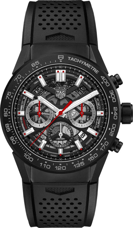 Tag Heuer Carrera Automatic Chronograph Black Dial Black Rubber Strap Watch for Men - CBG2A90.FT6173 Authentic Buy Shop Now