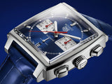 Tag Heuer Monaco Automatic Chronograph Blue Dial Blue Leather Strap Watch for Men - CBL2111.FC6453 Authentic Buy Shop Now