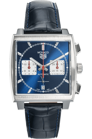 Tag Heuer Monaco Automatic Chronograph Blue Dial Blue Leather Strap Watch for Men - CBL2111.FC6453 Authentic Buy Shop Now