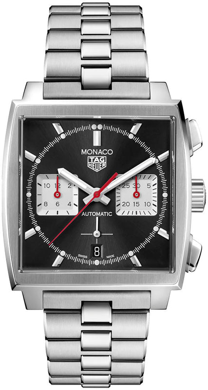 Tag Heuer Monaco Automatic Chronograph Black Dial Silver Steel Strap Watch for Men - CBL2113.BA0644 Authentic Buy Shop Now