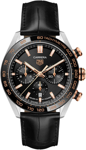 Tag Heuer Carrera Chronograph Black Dial Black Leather Strap Watch for Men - CBN2A5A.FC6481 Authentic Buy Shop Now