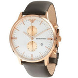 Emporio Armani Gianni Classic Chronograph White Dial Brown Leather Strap Watch For Men - AR0398 Authentic Buy Shop Now
