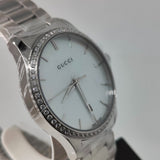 Gucci G Timeless Mother of Pearl White Dial Silver Steel Strap Watch For Women - YA126444 Authentic Buy Shop Now