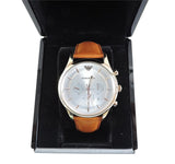 Emporio Armani Quartz Silver Dial Brown Leather Strap Watch For Men - AR11043 Authentic Buy Shop Now