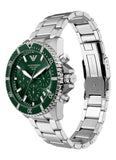 Emporio Armani World Explorer Solar Chronograph Green Dial Silver Steel Strap Watch for Men - AR11741 Authentic Buy Shop Now