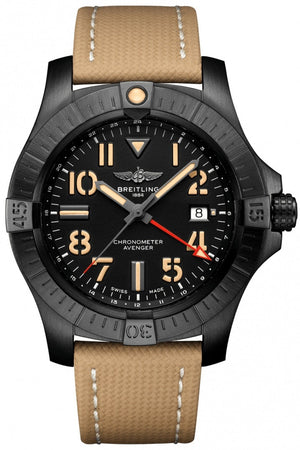 Breitling Avenger Automatic GMT 45 Black Dial Brown Nylon Strap Watch for Men - V32395101B1X1 Authentic Buy Shop Now
