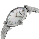 Emporio Armani Gianni T Bar Mother of Pearl Dial Silver Steel Strap Watch For Women - AR1955 Authentic Buy Shop Now