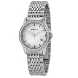 Gucci G Timeless Diamonds Mother of Pearl Dial Silver Steel Strap Watch For Women - YA126506 Authentic Buy Shop Now