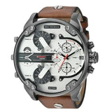 Diesel Mr. Daddy 2.0 Chronograph Silver Dial Brown Leather Strap Watch For Men - DZ7394 Authentic Buy Shop Now