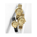 Guess Park Avenue Quartz Gold Dial Black Leather Strap Watch For Women - W0838L1 Authentic Buy Shop Now