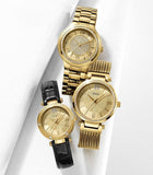 Guess Park Avenue Quartz Gold Dial Black Leather Strap Watch For Women - W0838L1 Authentic Buy Shop Now