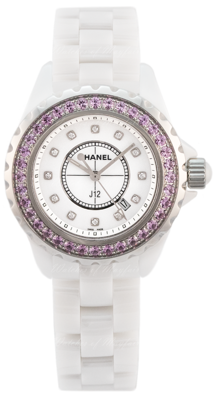 Chanel J12 Sapphire Bezel Ceramic White Dial White Steel Strap Watch for Women - J12 H2010 Authentic Buy Shop Now