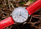 Tissot Chemin Des Tourelles Automatic Mother of Pearl White Dial Red Leather Strap Watch For Women - T099.207.16.118.00 Authentic Buy Shop Now