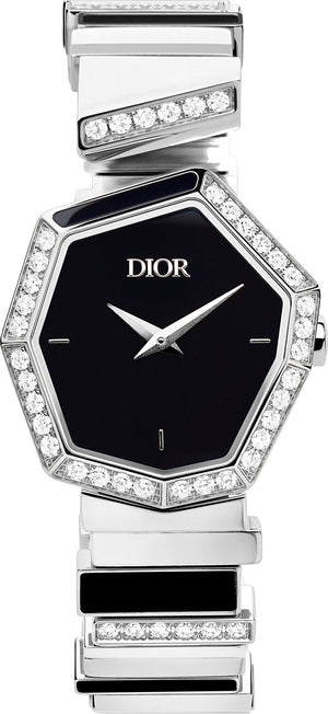 Dior Gem Dior Mother of Pearl Diamonds Black Dial Silver Steel Strap Watch for Women - CD18111X1058 Authentic Buy Shop Now