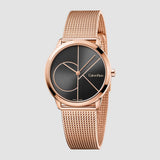 Calvin Klein Minimal Black Dial Rose Gold Mesh Bracelet Watch for Men - K3M22621 Authentic Buy Shop Now
